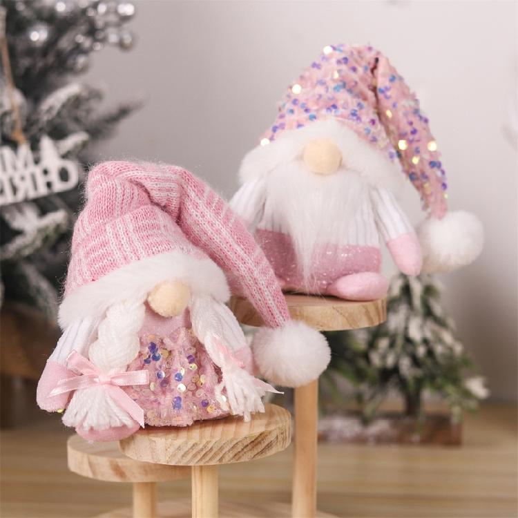 Pink Dwarfs Christmas Decorationtoy With Sequined Hat/Dress,Embroidered Detail, Plushie Feel Mini Plushie Toy