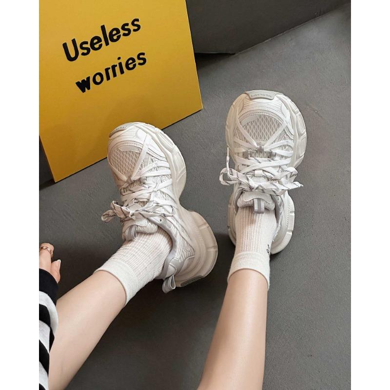 Four Seasons Mesh Fancy Strap Dad Shoes Women's Spring and Summer New Thick-soled Breathable Lightweight Sneakers
