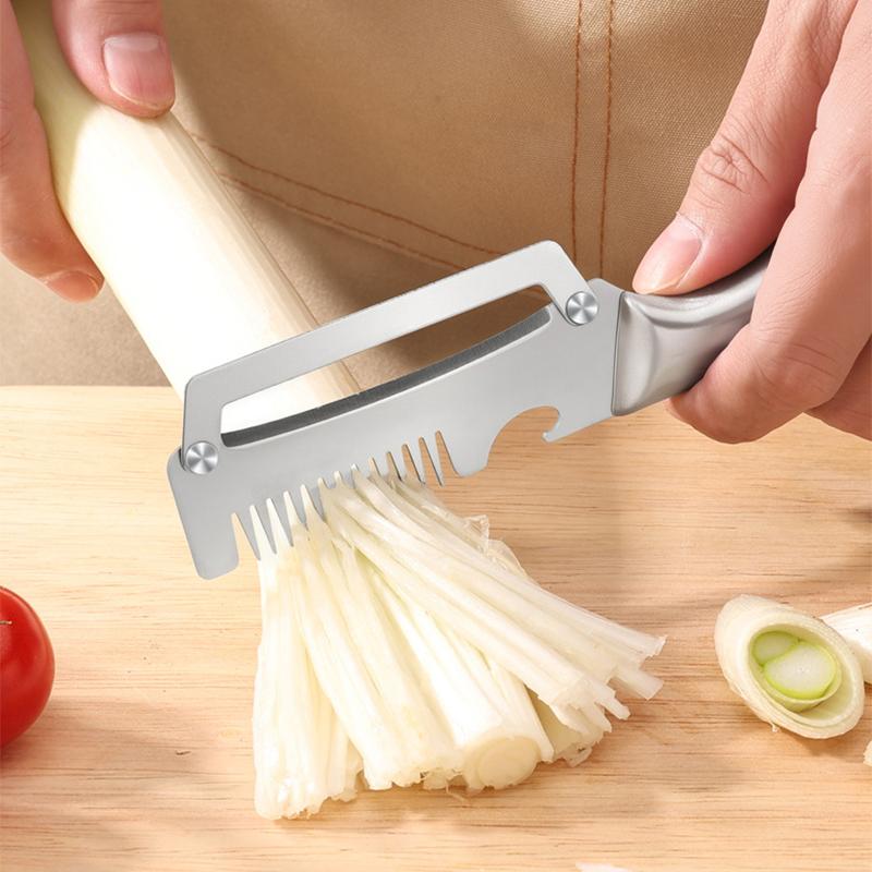 3-in-1 Stainless Steel Peeler Multifunctional Scallion Slicer with Bottle Opener Vegetable Peeling Shredding Cutter for Home Use