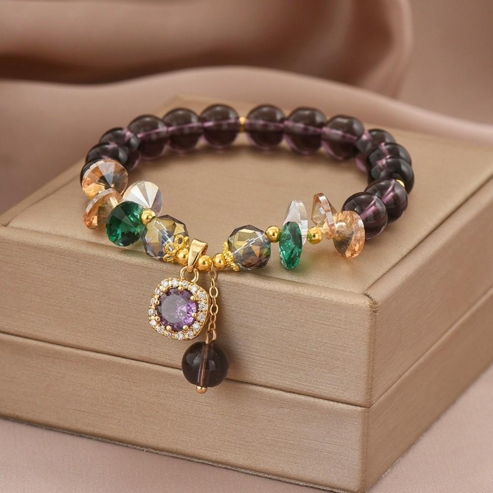Hand Jewelry Crystal Beads Bracelet Luxury Vintage Beaded Bracelet Zircon Inlay Pendant  Decoration