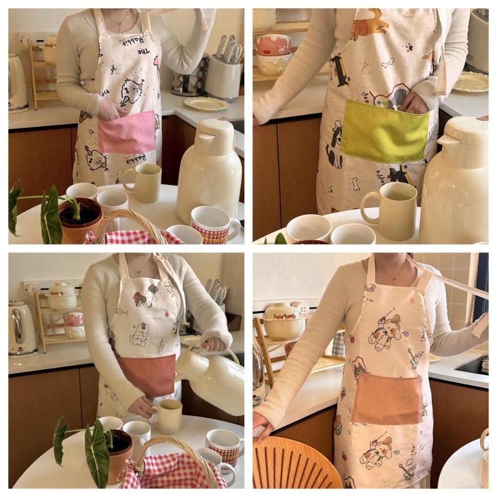 Cartoon With Pockets Cat Dog Sleeveless Aprons Oil-proof Soft Kitchen Apron Waterproof Cute Cooking Apron Woman/Man