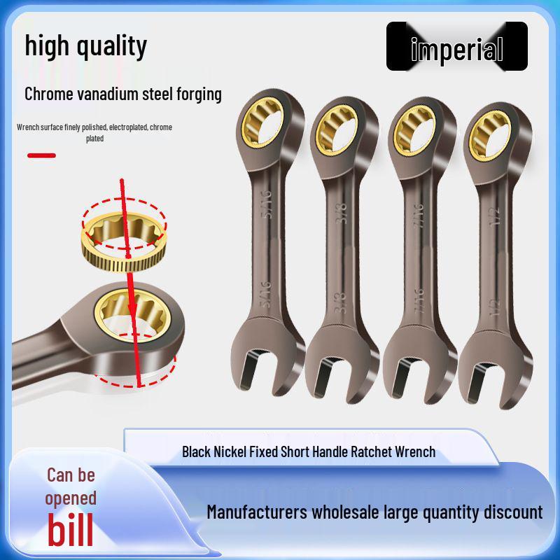 

Imperial Black Nickel Fixed Head Short Handle Open-end Ratchet Wrench for Auto Repair 5/16 Imperial Black Nickel Fixed Head Ratchet