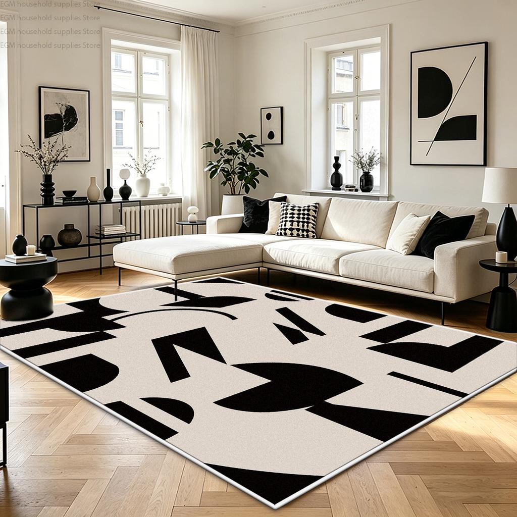 Black White Modern Nordic Abstract Geometric Carpet Living Room Home Decoration Big Rug Soft Non-slip Bedroom Washable Floor Mat
