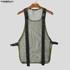 INCERUN Men Summer Sleeveless Mesh See Through Stitching Long Tank Tops