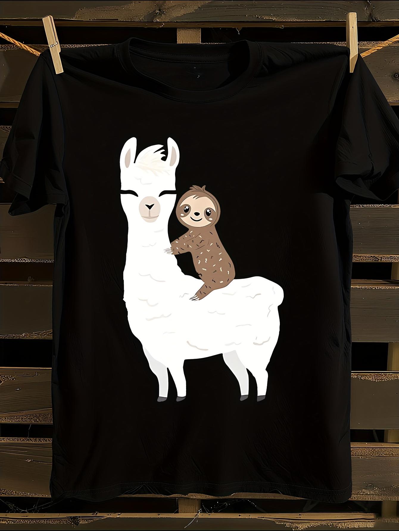 Funny Sloth Riding Llama T-shirt L