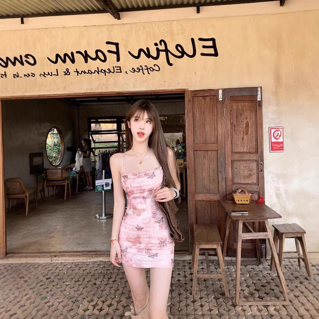 

Платье-майка из сетки в корейском стиле с бабочками - 2024 Сексуальное летнее платье без спины, облегающее бедра Medium