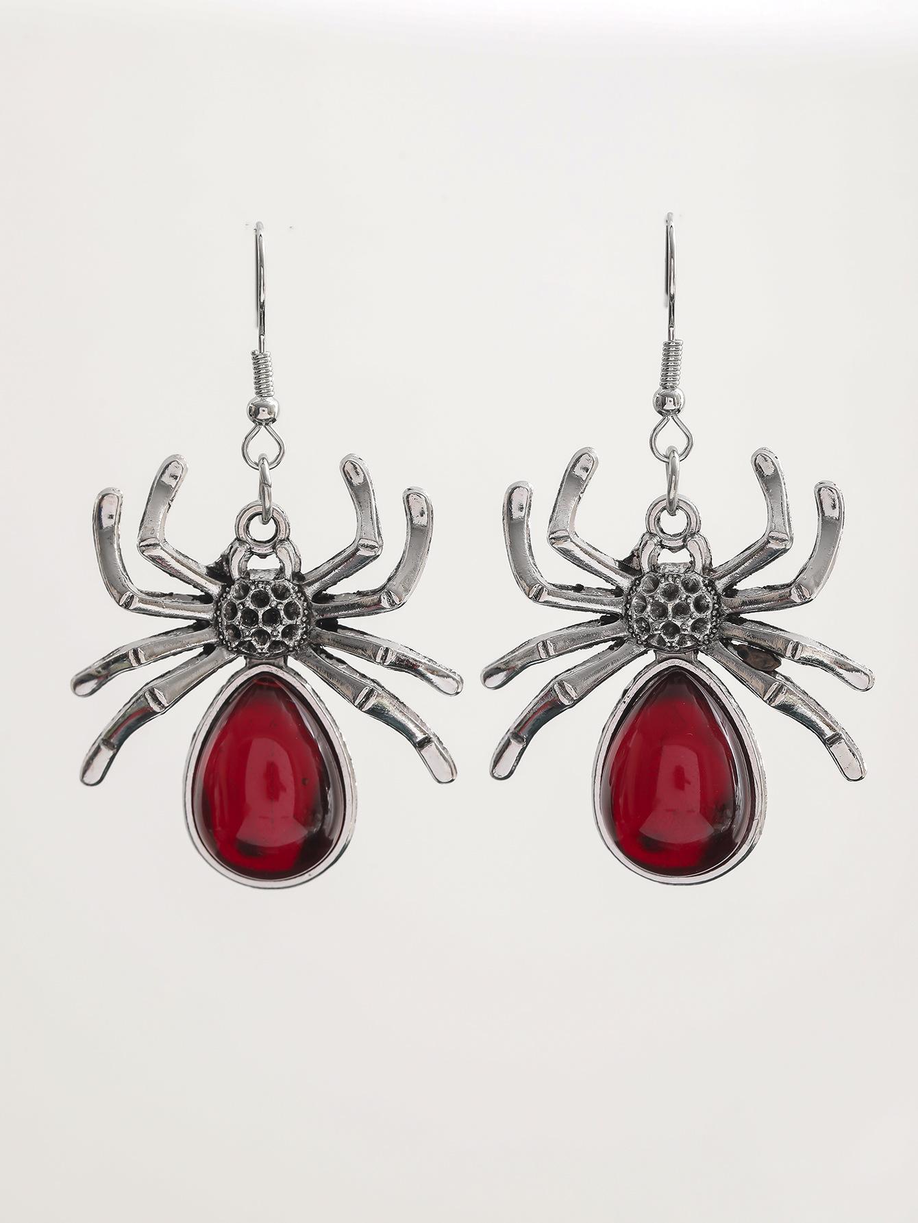 

Punk Exaggeration Red Gemstone Crystal Spider Pendant Dangle Earrings for Women Hallowmas Party Gothic Jewelry Accessories Gifts