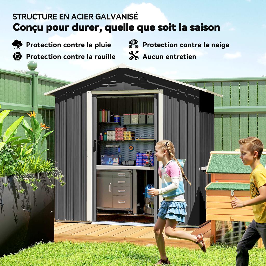 Large Metal Garden Shed, Sliding Doors, 194 x 107 x 191 cm, Dark Grey