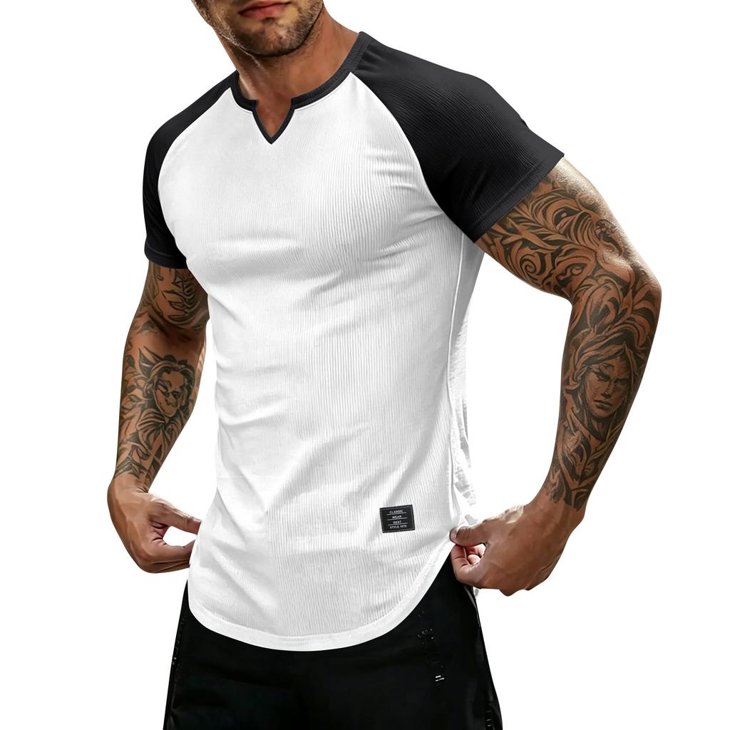 T-shirt da uomo leggera a maniche corte con scollo a V, vestibilità muscolare, traspirante, per palestra, allenamento, vestibilità slim, maglietta estiva