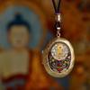 Vairochana Yellow Tibetan Amulet: Brass Box Pendant Necklace with Jambhala & Avalokiteshvara Hollow Design