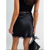 Elegant Satin Embroidery Pencil Skirts Summer High Waist Lace Split Mini Skirts For Women Fashion Slim Skirt Female