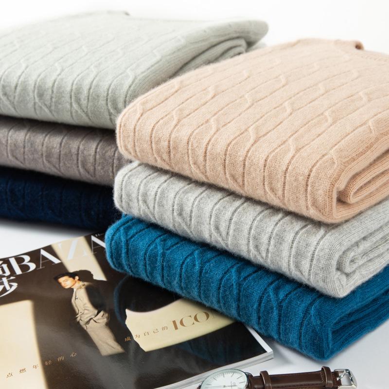 Men's Cashmere Crew Neck Sweater - Thick Cable Knit, Business Casual Loose Fit.