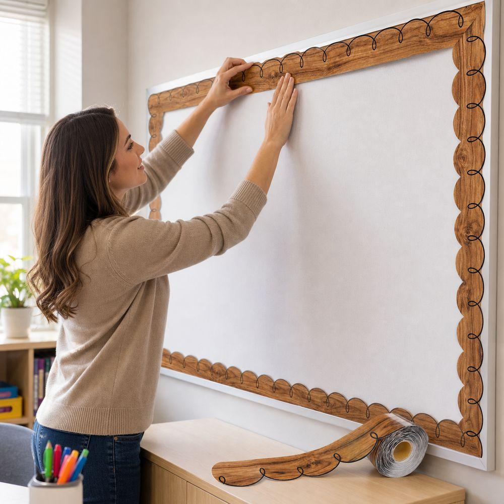 10m/Roll Bulletin Board Border Wood Grain Decorative Board Border Sticker Classroom Decor