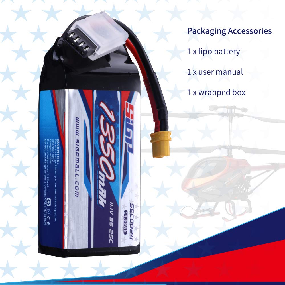 SIGP 11.1V 3S LiPo 1350mAh 25C RC Soft Pack with XT30 Plug for RC Airplanes, Quadcopter, Helicopter Drones, FPV Racing, and Hobbies (2-Pack)