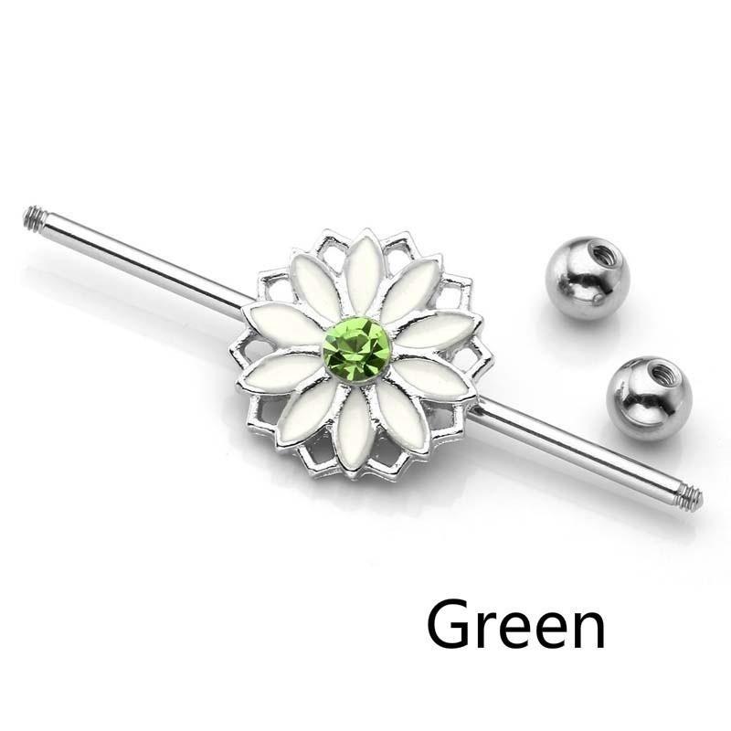 1pcs Stainless Steel Daisy Flower Screw Ball Industrial Barbell Piercing Jewelry