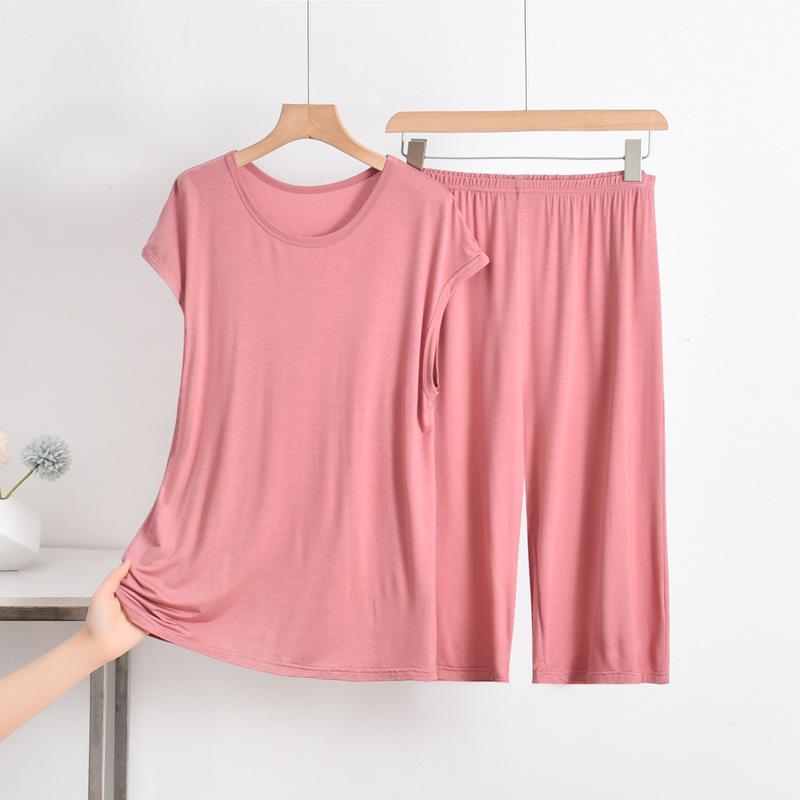 Plus Size Modal Short-Sleeve Pajama Set for Middle-Aged Women - Summer Wear