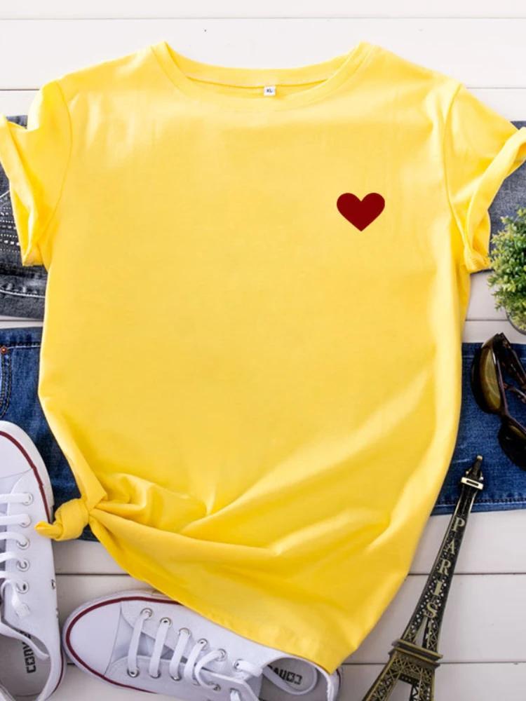 on Chest Little Red Heart Print T Shirt Women Short Sleeve O Neck Loose Tshirt Summer Women Tee Shirt Tops Camisetas Mujer