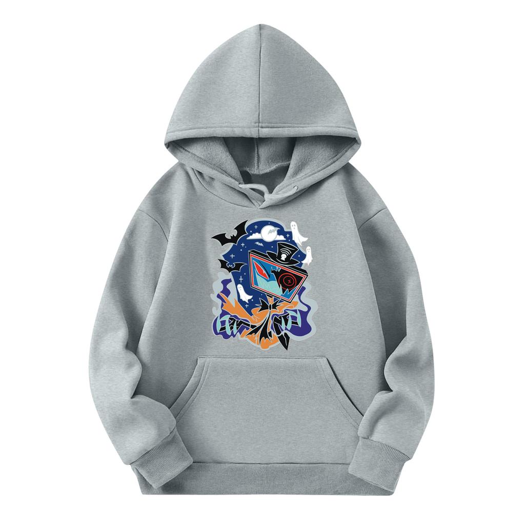 Детская мода Легкий пуловер с длинным рукавом с карманами Толстовка с принтом