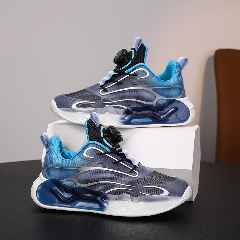 Boys Basketball Shoes Button New Children's Sports Shoes Summer and Autumn Middle and Older Children's Double Net Breathable Student Running Shoes
