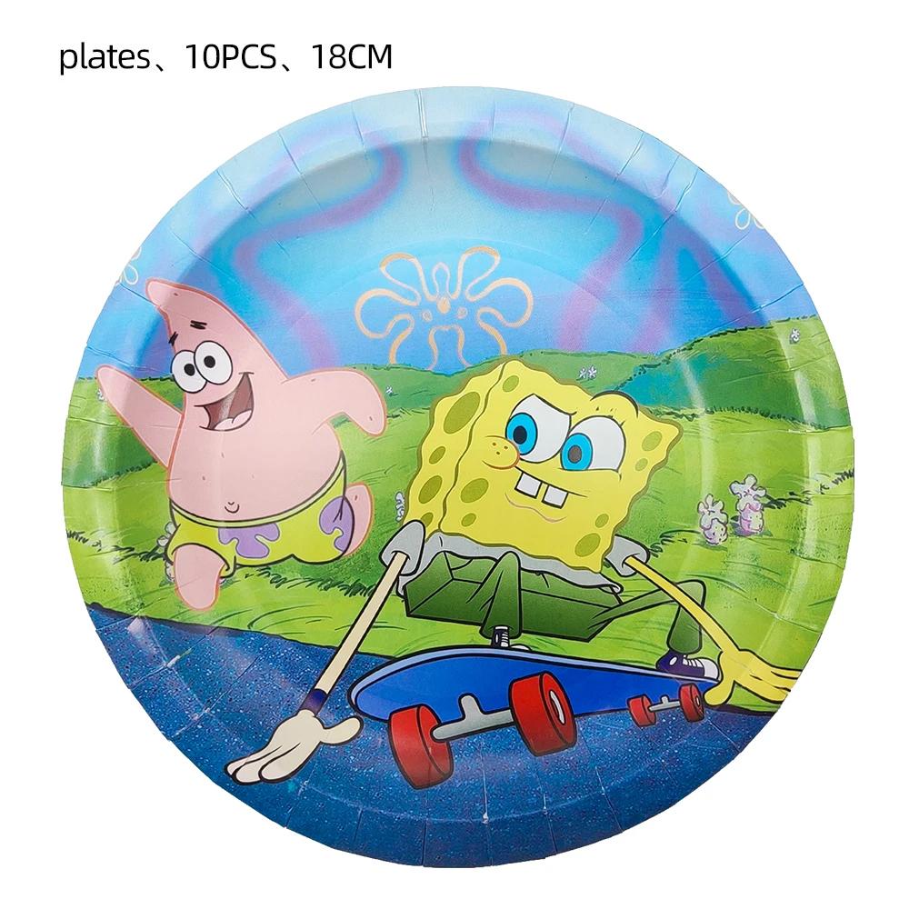 Sponge-Bob Birthday Party Decoration For Kids Toy Aluminum Foil Latex Balloon Cartoon Tableware Event Supplies Banner Backdrops