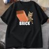 Funny Cat Throwing Brick Meme Lightweight Tshirt for Unisex Women Leisure Cotton T Shirt Round Neck Fashion Short Sleeve Tshirt
