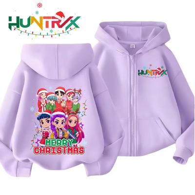 K-Pop Dämonenjäger Kapuzenmantel für Kind Anime Huntrix Rumi Zoey Cartoon Mode Reißverschlussjacke Junge Mädchen Niedliches Oberteil Kinderkleidung Geschenk