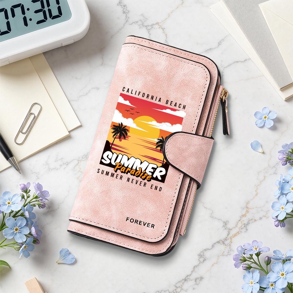 Vintage Summer Print Long Wallet Casual Card Holder Fashion Portable Multipurpose Durable Purse