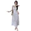 Lace lace splicing halter polka dot dress women's summer new design sense thin lace-up vest long dress tide