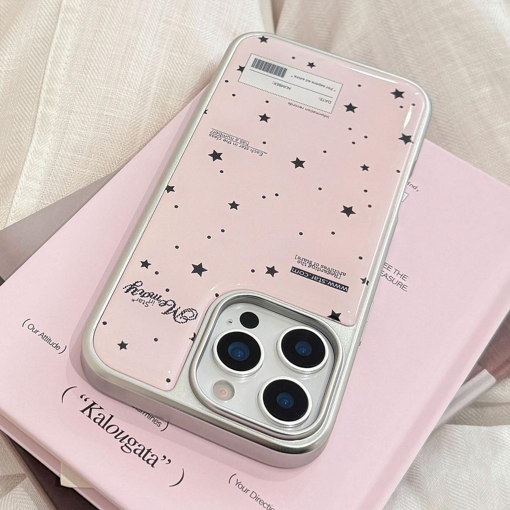 Suitable for Apple 15 phone case, iPhone 16 Pro Max, black and pink stars with resin, 17 electroplated, 14 minimalist style, Huawei