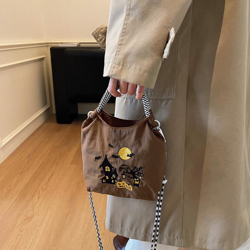 Autumn and winter versatile brown small bag women's Halloween nylon canvas bag light messenger mobile phone bag
