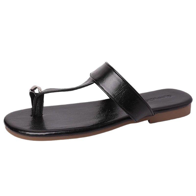 Set of toe flip-flops women's summer wear fashion 2025 flat bottom clip toe Internet celebrity sandals sandals beach shoes tide