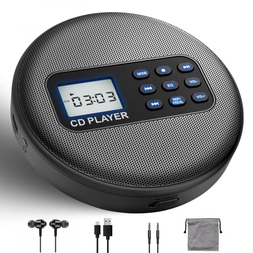 Portable CD Player with Built-in Stereo Speakers, Bluetooth 5.1, 1500mAh Rechargeable Battery, Support CD/MP3/USB Playback, Anti-Skip, EQ Settings