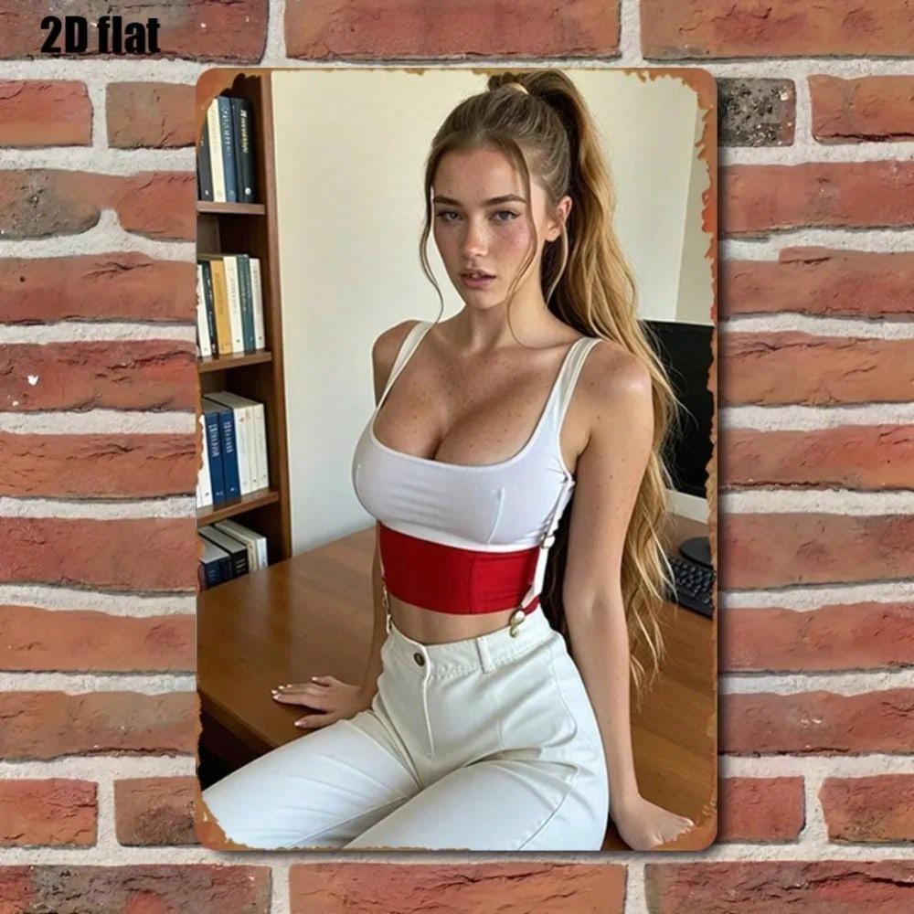 Vintage 8x12in Metal Sign Woman Portrait Wall Art Decor for Living Room Bar Man Cave