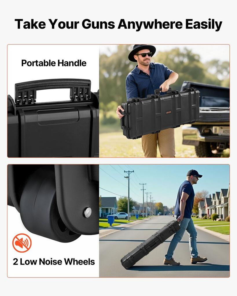 Hard Rifle Case, Lockable Rifle Case with Pre-cut Foams, 1016 Mm Gun Storage with Wheels, IP67 Waterproof & Dustproof Movable Large Pistol Storage for