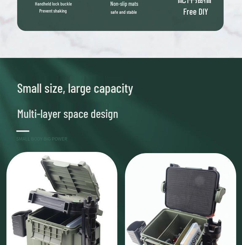 Fishing Tackle Box Set: Includes Large Capacity Storage Box, Rod Holder, Cup Holder, and Lure Storage.