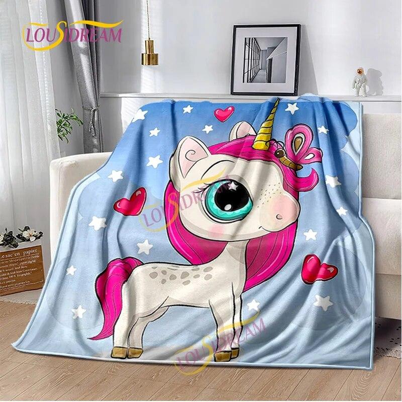 Einhorn-Cartoon, waschbare Decke, Nickerchendecke für Kinder, vier Jahreszeiten, Sofa, Bett, warme Decke, anpassbar, personalisiertes Geschenk.