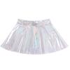 Women See Through Flared Skirt Clubwear Glossy Shiny High Waist Zipper Back Miniskirt