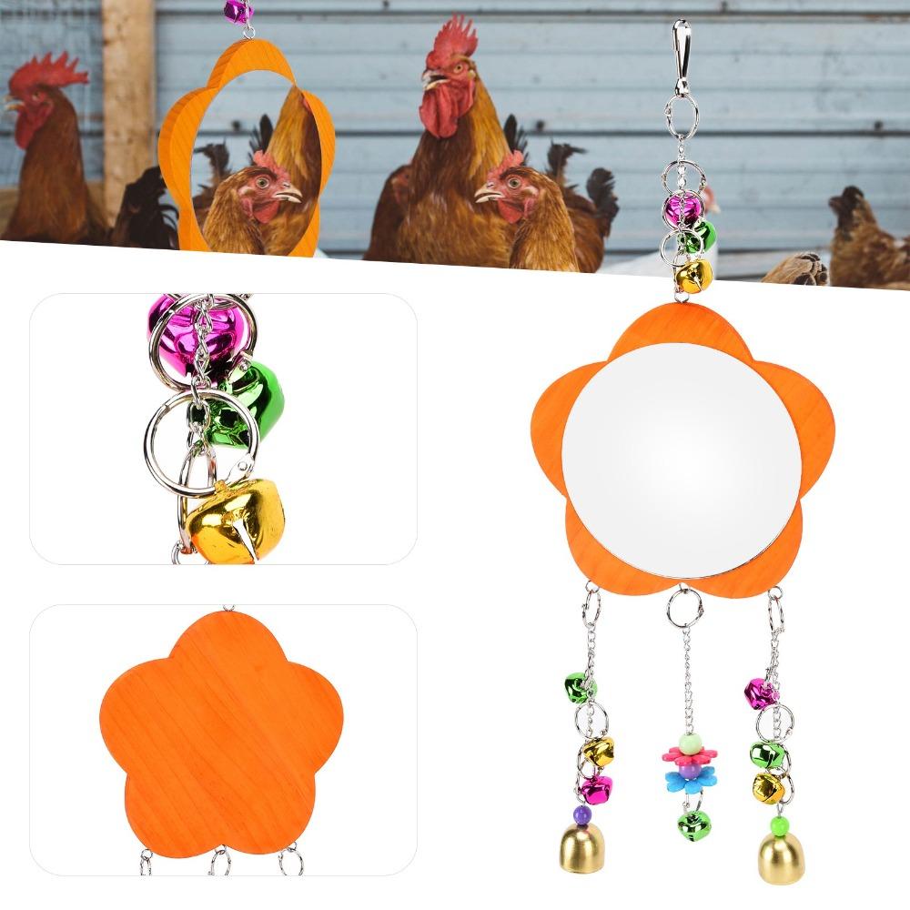 Non Toxic Chicken Hanging Mirror Wood Chicken Entertainment Toy Pet Mirror Toy Farm Entertainment