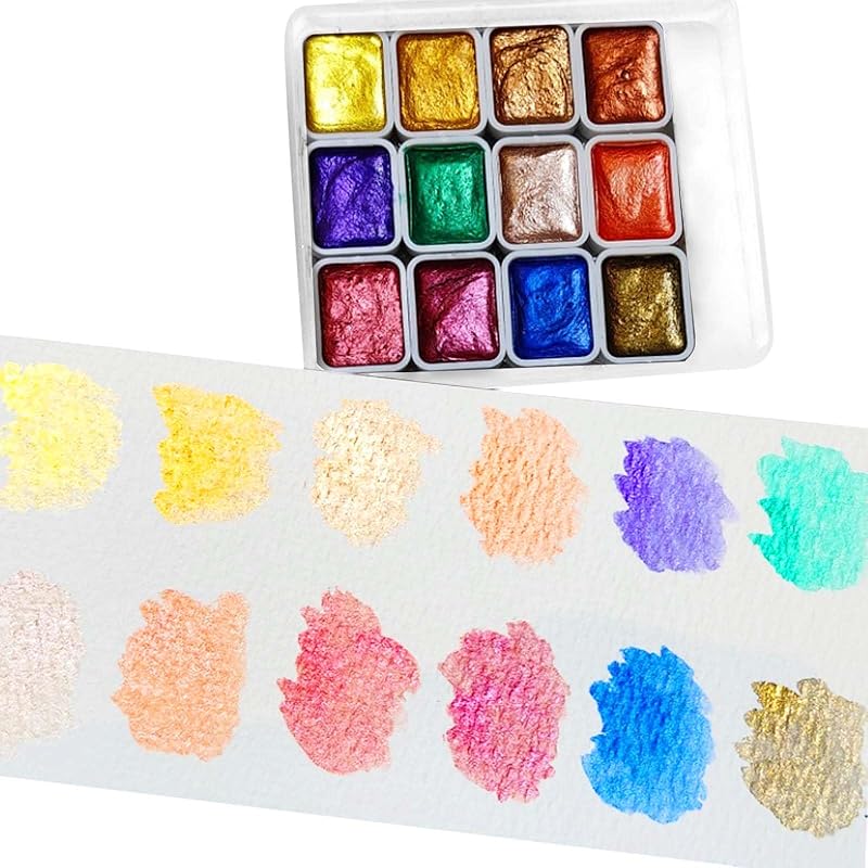 

PAVIKE metallic watercolor set [12 color set] Metallic watercolor paint solid watercolor paint pearlescent watercolor Painting supplies, metal glitter
