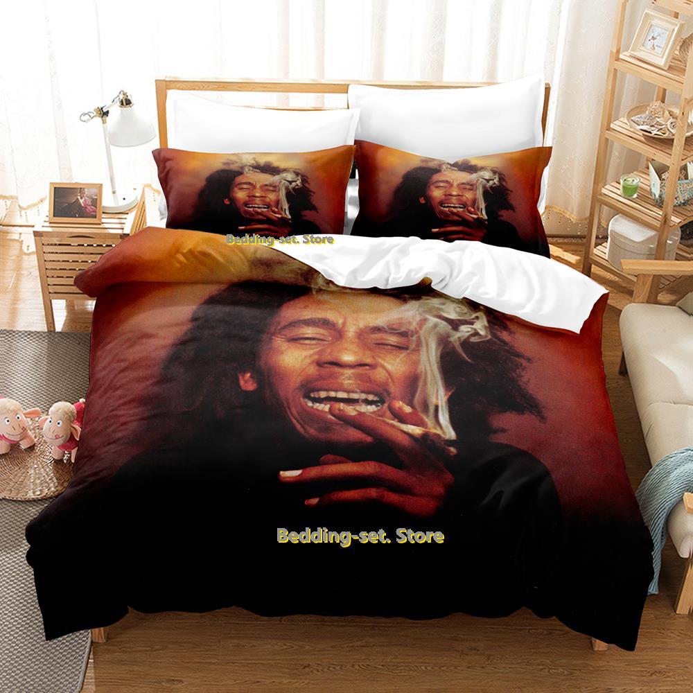 Singer Bob Marley Bedding Set Cartoon Anime Three-piece Set Adult Kid Bedroom Duvetcover Sets Cool Print Letto Matrimoniale