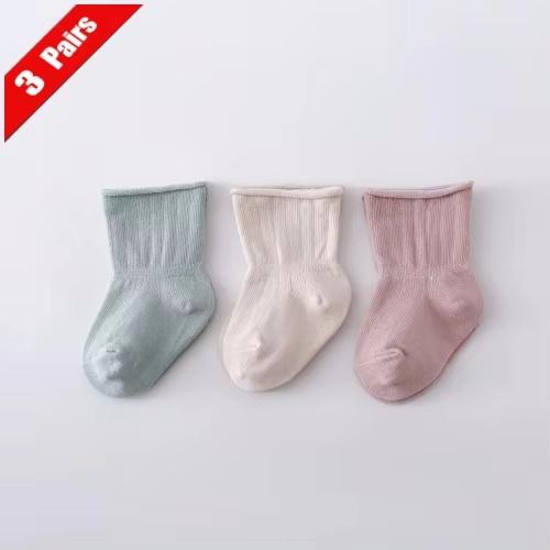 1/3/5Pairs Children Girls Socks Four Seasons Cotton Simple Toddler Boys Socks Loose Mouthed Casual Newborn Socks Age For 0-5Yrs