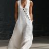 Spring and Summer European and American Lazy Style V-neck Breasted Sleeveless Vest Anti-cotton and Linen Casual Dress