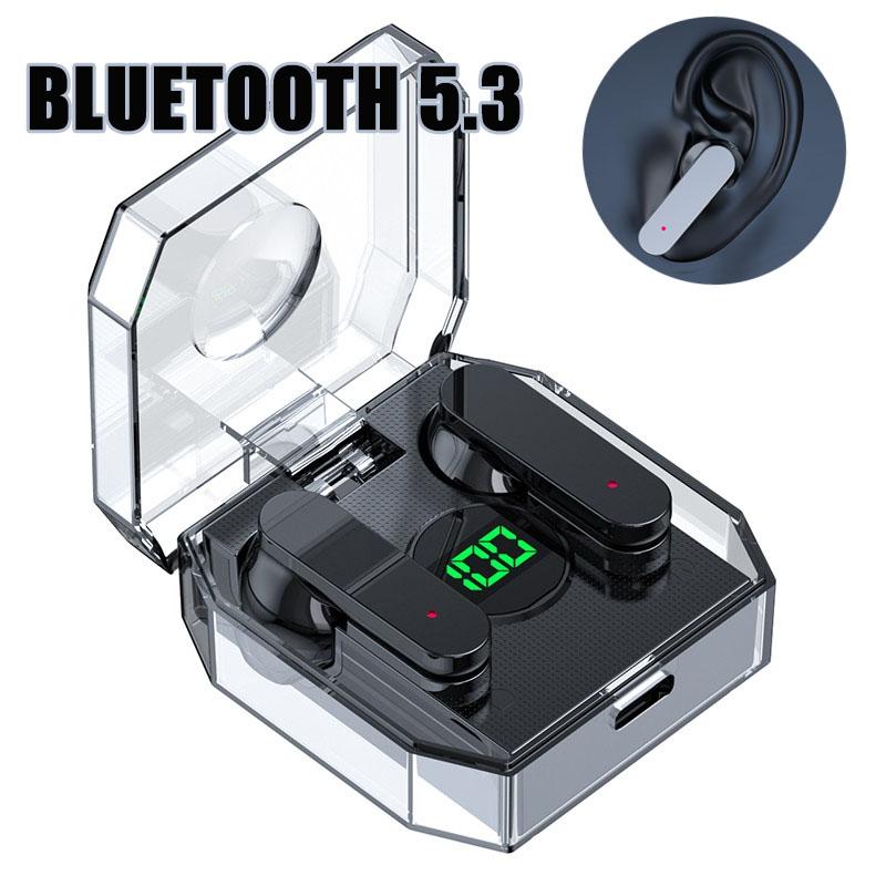 

Bluetooth 5.3-гарнитура со светодиодным дисплеем, прозрачная зарядная коробка, TWS, сенсорное управление, спортивные игровые наушники, беспроводные наушники