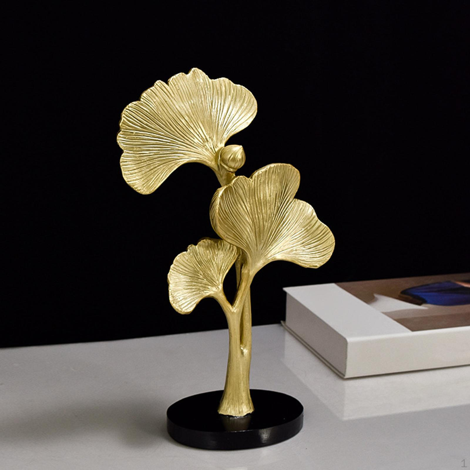 

Creative Gingko Ornament Figurines Decorative Props Furnishing Imitation Plant with Base for Bedroom золотий
