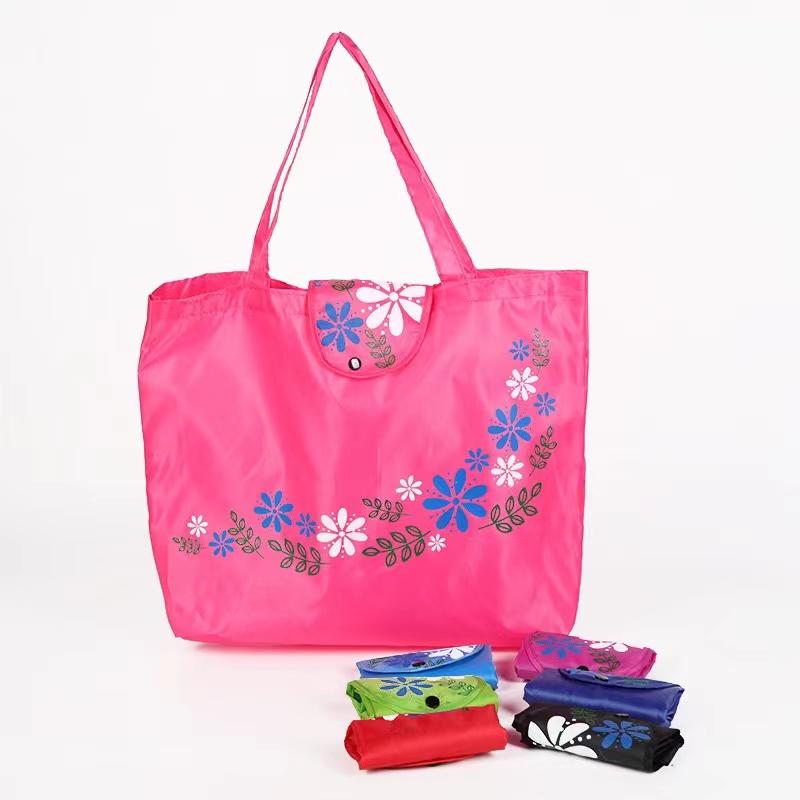 1PC Button Closure Tote Shopping Bag Grocery Reusable Foldable Oxford Cloth Large Capacity Floral