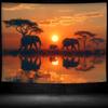 2D Serengeti Sunset Elephant Tapestry, Nature Animal Scenery Wall Hanging for Home Decor