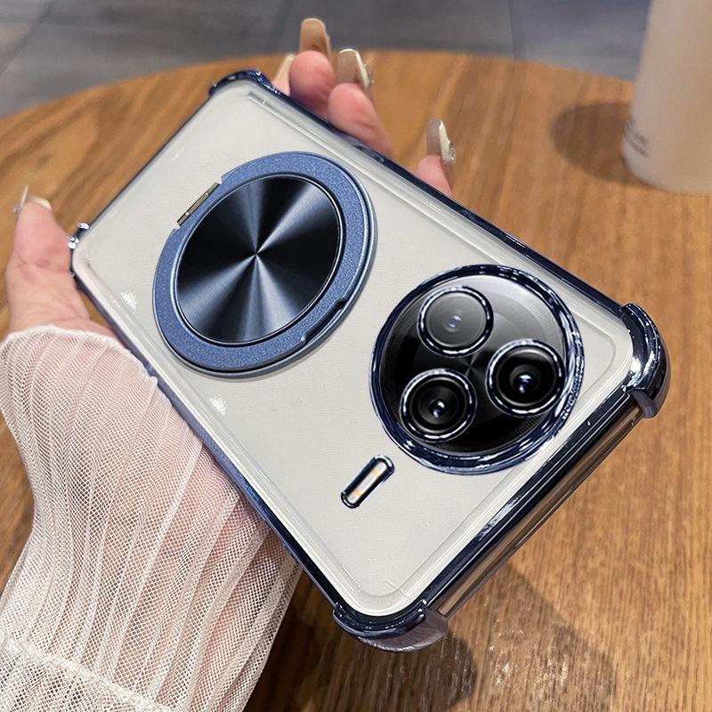 For MI POCO F7 Ultra F7 Pro Case Transparent Electroplating 360° Rotating Bracket TPU Anti-fall Cover For POCO F7 Pro Ultra