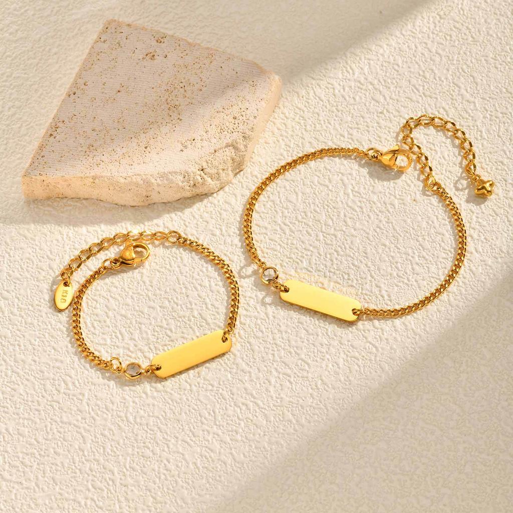 Children'S Bracelet Stainless Steel Plated 18K Gold Smooth Blank Rectangular Brand Zircon Bracelet Can Be Engraved Br-2421