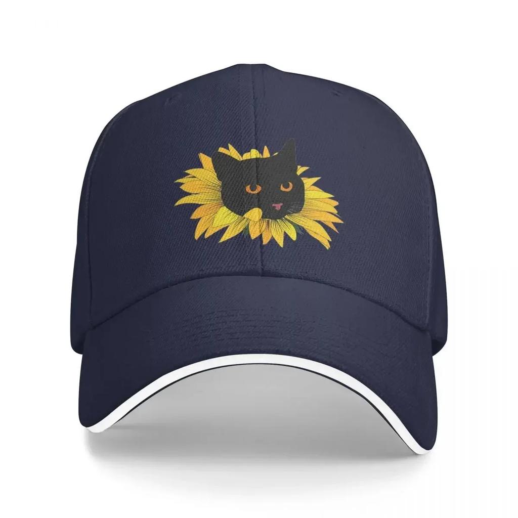 New Black Cat Popping Out Of A Sunflower Bucket Hat Cap Fashion Casual Baseball Caps Adjustable Hat Summer Unisex Baseball Hats