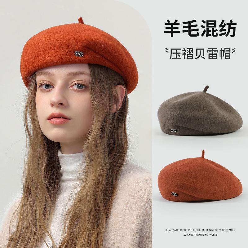 Australian Wool Beret British Retro Female Autumn and Winter Painter Hat Showing Face Small and Warm Fashion Hat
